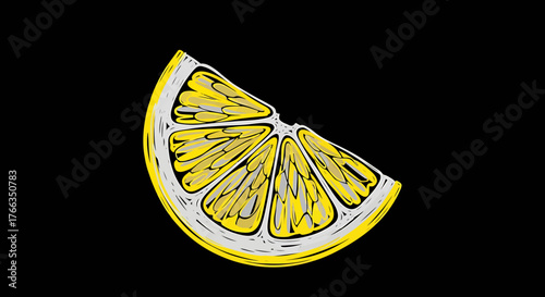 A detailed illustration of a lemon slice, showcasing the fruit's vibrant yellow color and segmented structure.