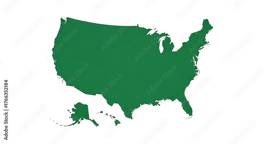Obraz premium Green United States Map on White Background