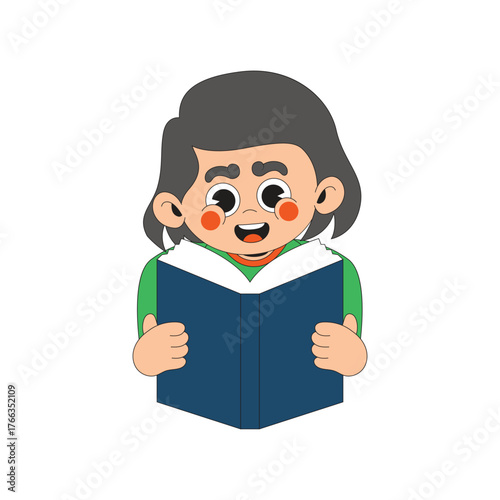 Cute girl reading a book character cartoon icon illustration