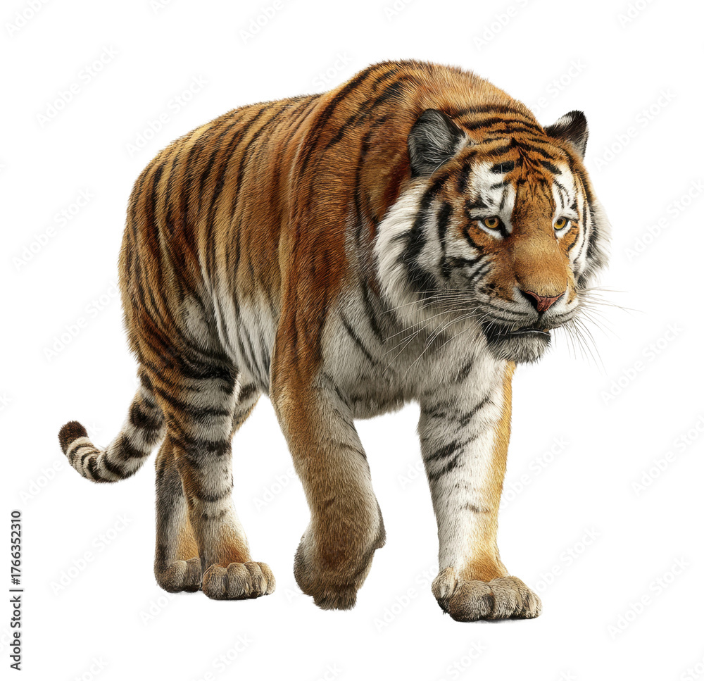Obraz premium Tiger walking in natural habitat wildlife view isolated on transparent background