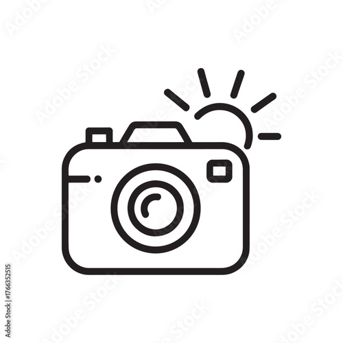 Camera with flash icon symbol for photography