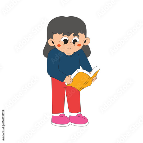 Illustration of a woman reading book cartoon character