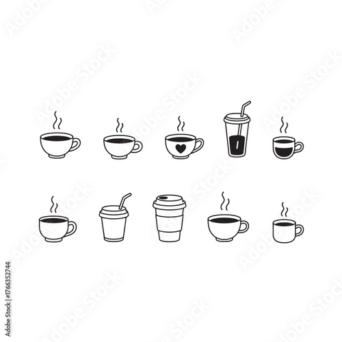Hand drawn coffee cups and takeaway drinks collection