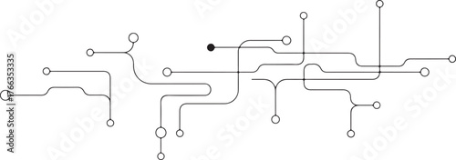Abstract network of black lines and circles on white background vector