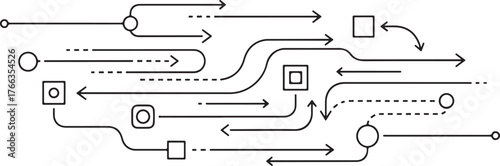 Flowing Arrows and Geometric Shapes Illustrating Directional Paths line