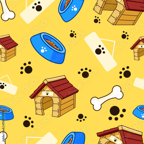 Cute Dog Accessories and Paw Prints Seamless Pattern Vector Illustration Cartoon Design