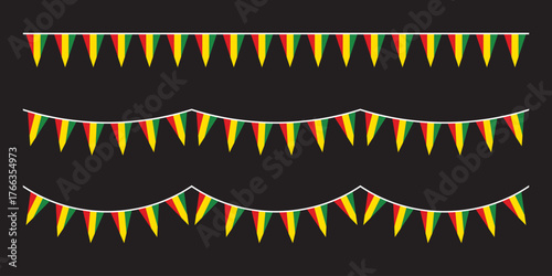 Red, yellow and green colored party bunting as the colors of the Black History Month flag. Flat design illustration.	