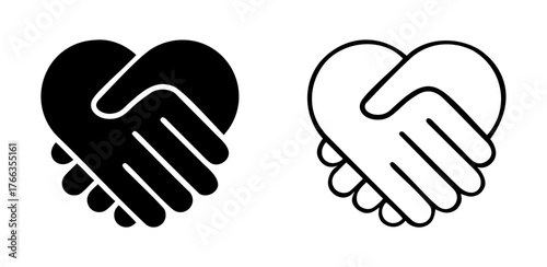 shake hands with love heart icon vector set in outline and solid styles