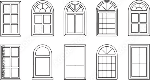 Various architectural window designs with geometric panes vector