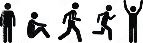 Variety of stick figures representing different poses and actions in a black silhouette