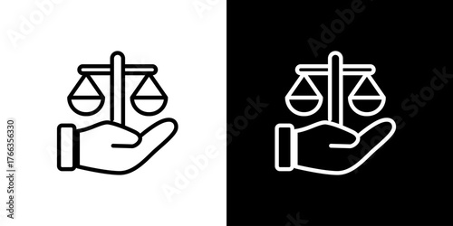 Hand Holding Scales of Justice Icon, Legal & Balance Symbol