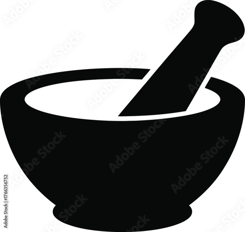 Black silhouette mortar and pestle icon for grinding herbs spices and pharmaceuticals silhouette