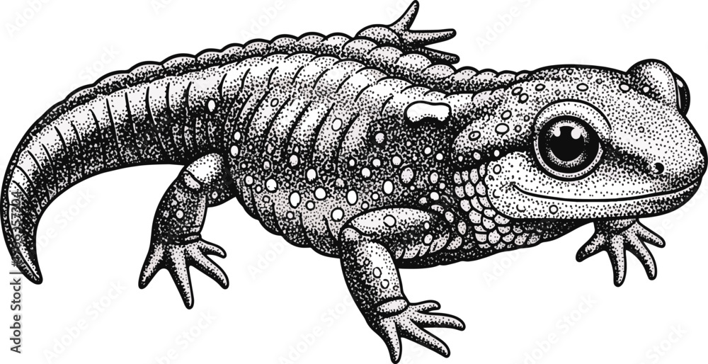 Obraz premium Fire salamander illustration, drawing, engraving ink line art vector