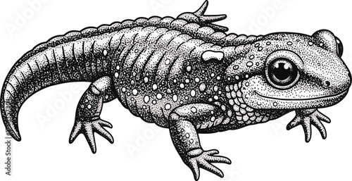 Fire salamander illustration, drawing, engraving ink line art vector