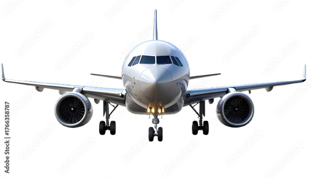 Fototapeta premium A white airplane taking off sticker isolated on transparent background