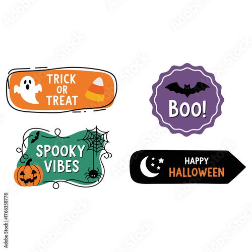Happy Halloween spooky vibes trick or treat boo! ghost bat pumpkin spider web candy corn night