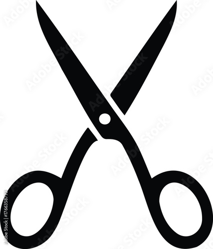 Vector art of silhouette of open scissors, a tool for cutting materials with two blades joined at a pivot point, used in various applications