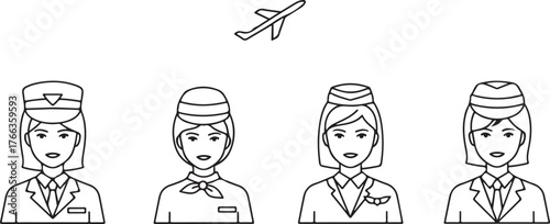Diverse flight attendant icons representing global air travel and hospitality services vector