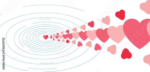 Vector art of hearts floating on water, love and romance concept on blue background