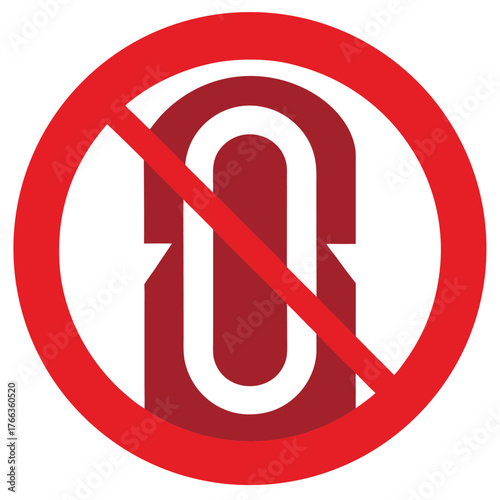 Red prohibition sign with a stylized red chain link symbol inside indicating no access or forbidden