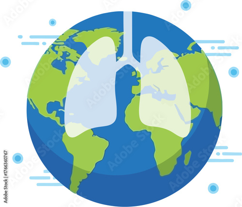 Vector art of world pneumonia day awareness poster with lungs and earth on blue background