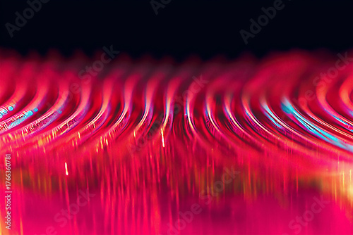 Abstract vibrant red waves with vivid lighting and smooth gradient effects. Eye-catching digital art concept with futuristic feel and space for creative copy space additions.
