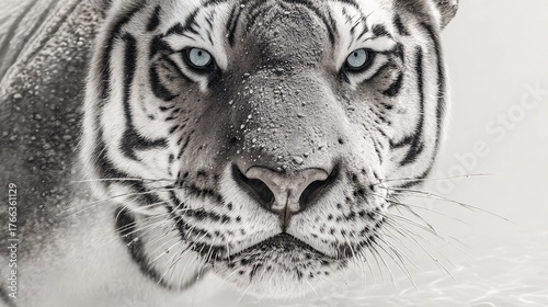 Majestic White Tiger Portrait with Striking Blue Eyes in Detail