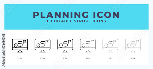 Business plan line icon illustrations with editable strokes.