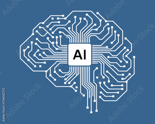 Circuit board in cyborg brain, artificial intelligence concept of digital human, futuristic technology vector illustration, ai neural network, robotic mind, high tech human brain