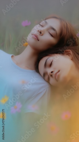 Two friends relaxing together in nature.