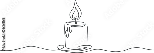 Vector art of elegant continuous line drawing of a burning candle