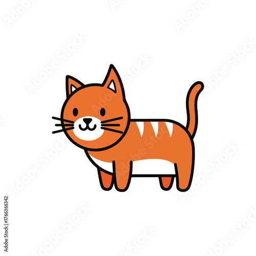 Cute Orange Tabby Cat Illustration With White Stripes And Whiskers Standing Side Profile Adorable Cartoon Pet Graphic