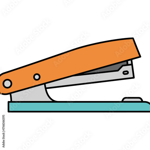 Orange and Teal Stapler Vector Graphic Illustration Isolated on White Background, Office Supply Tool for Document Fastening