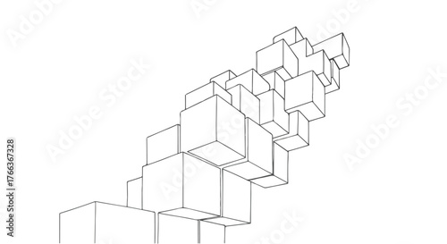 Stacked cubes in a clean abstract geometric line composition, representing structure and depth.