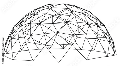Geodesic dome structure line art with clean geometric framing and symmetry.