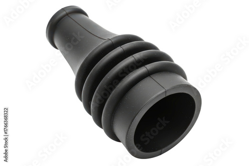 Black rubber bellow dust boot for industrial machine parts isolated on a transparent background