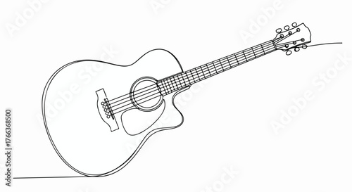 Acoustic guitar minimalist line drawing, musical instrument illustration.