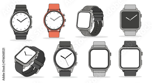 Collection of Modern Wristwatches and Smartwatches Designs.