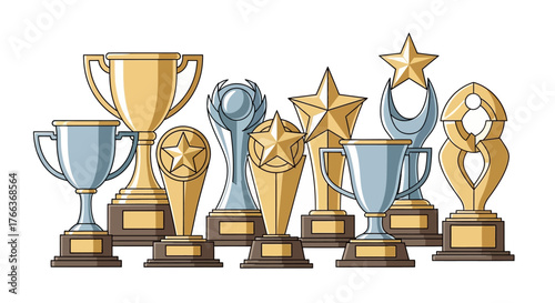 Collection of Various Award Trophies and Cups.