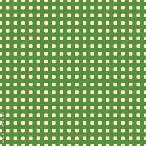 Seamless rounded square grid in pale lime on a moss green background, perfect for print, digital, and creative design projects.
