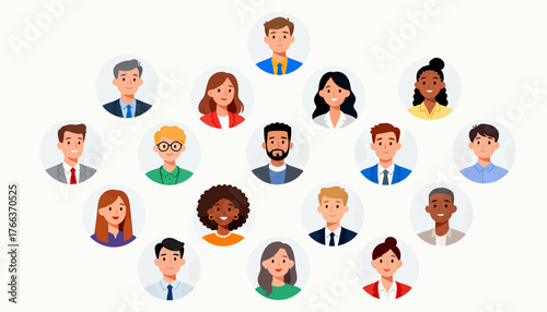 A group of people with different hair colors and clothing styles. The image is meant to represent a diverse group of people