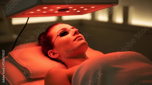 Woman Undergoing Red Light Therapy for Skin Rejuvenation.