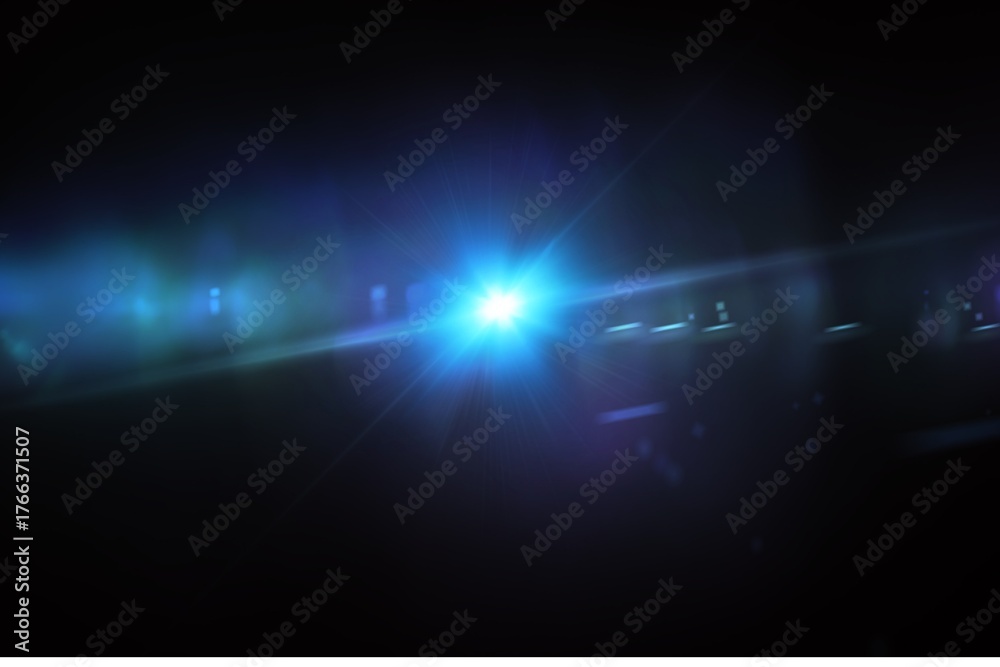 Fototapeta premium Horizontal Blue Light Rays Flare – Cinematic Sci-Fi Lighting Overlay