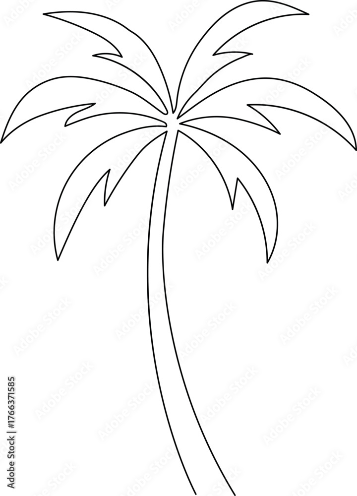 Obraz premium Minimalist single-line drawing of a palm tree. Continuous line art vector of palm tree.