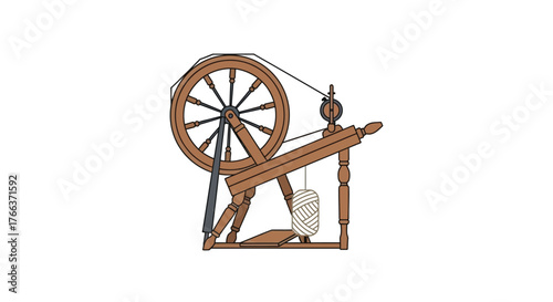 Illustration of a vintage spinning wheel isolated on white background vector art