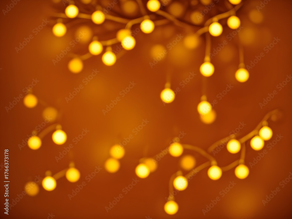 Obraz premium A bunch of lights hanging from a ceiling.Soft-focus warm lights arranged on branches, creating a dreamy bokeh effect. Ideal for festive like Christmas, ambient, and decorative-themed visuals.