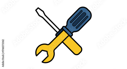 Illustration of a screwdriver and wrench crossed isolated on white background