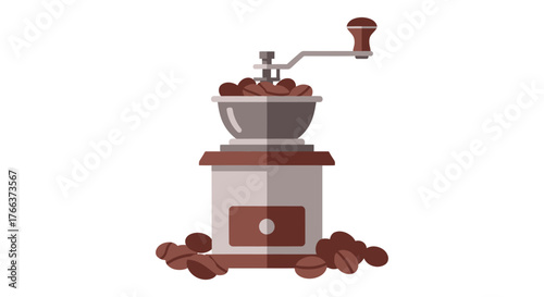 Coffee grinder with coffee beans isolated on white background