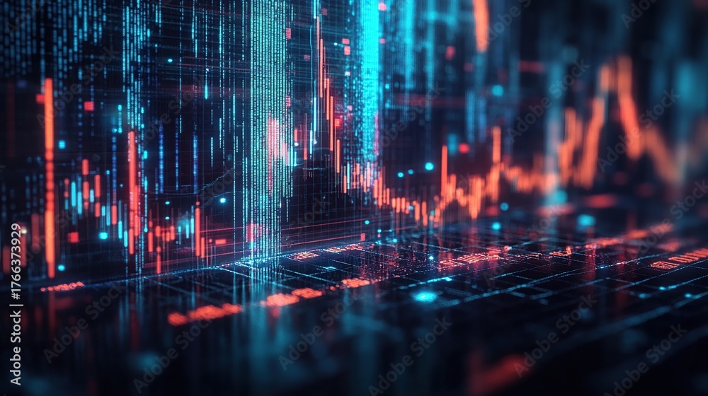 custom made wallpaper toronto digitalAbstract digital data visualization displays fluctuating graphs and lines of light, representing complex information and technological advancement.