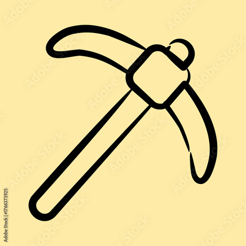 Icon pick axe. Gold mining elements. Icon in hand drawn style.